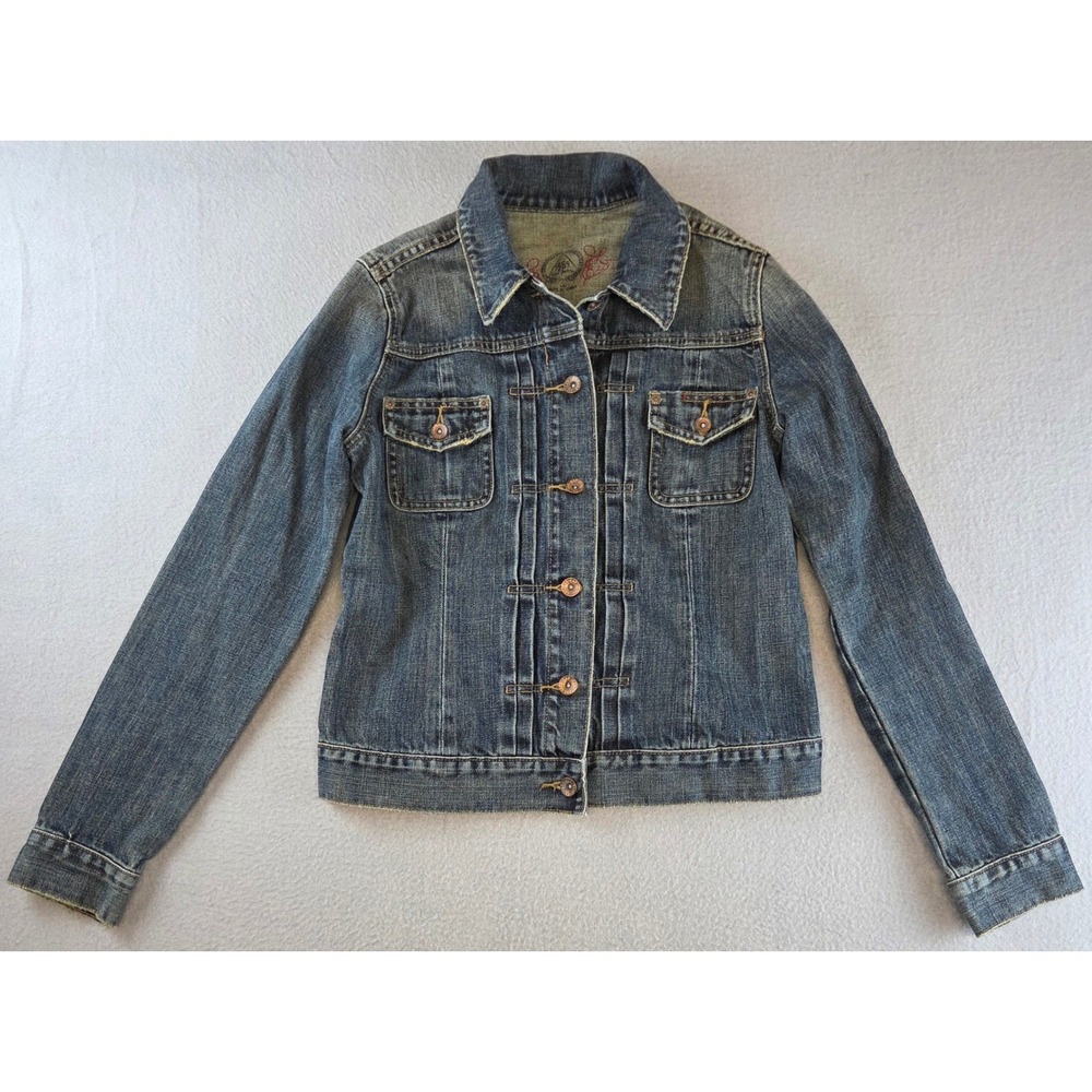 VTG Gap 1969 Denim Trucker Jacket Medium Blue Wash Pleated Front Y2K Womens M